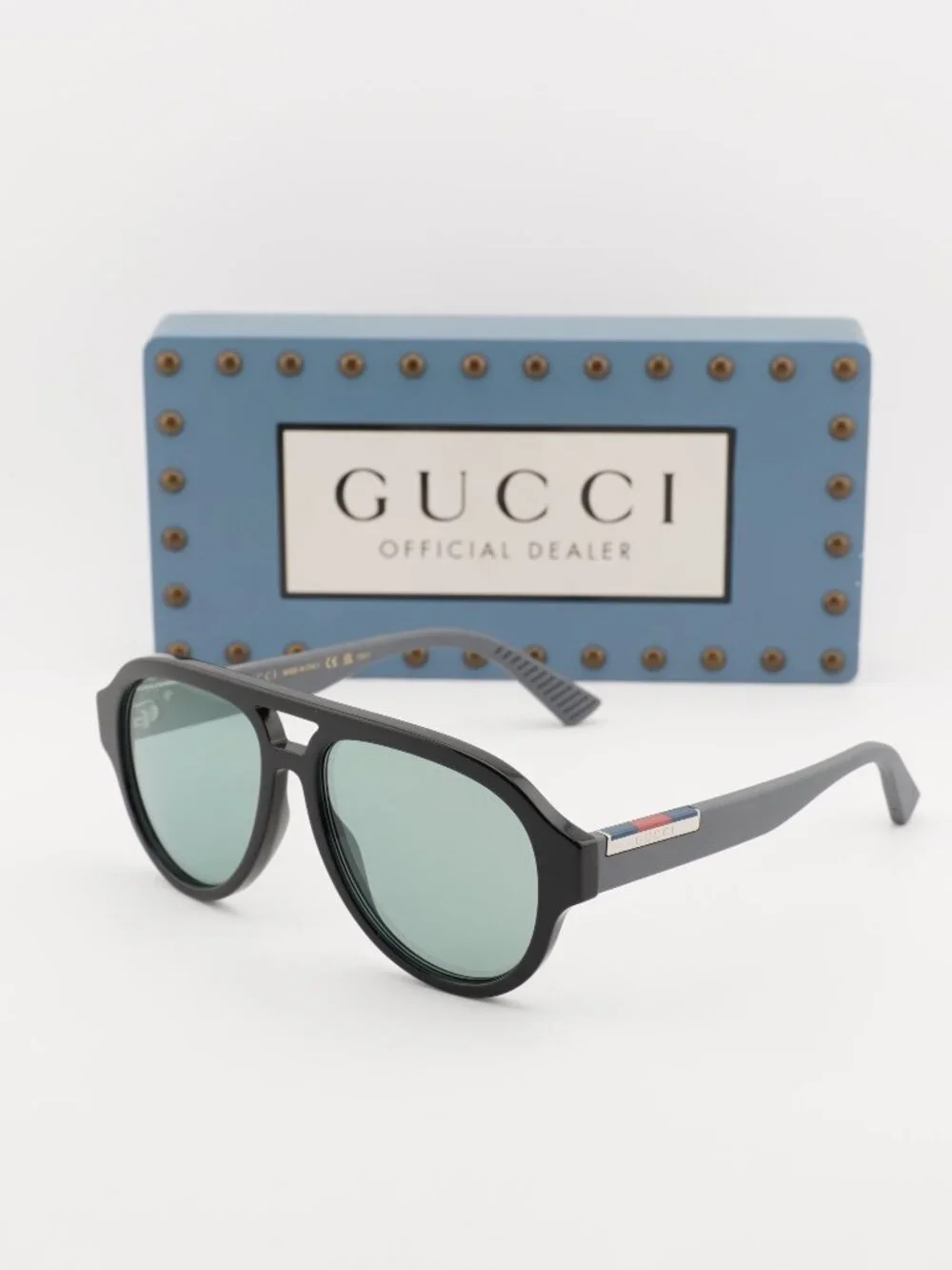 Gucci GG2088S 002 Aviator Sunglasses - Black\Green